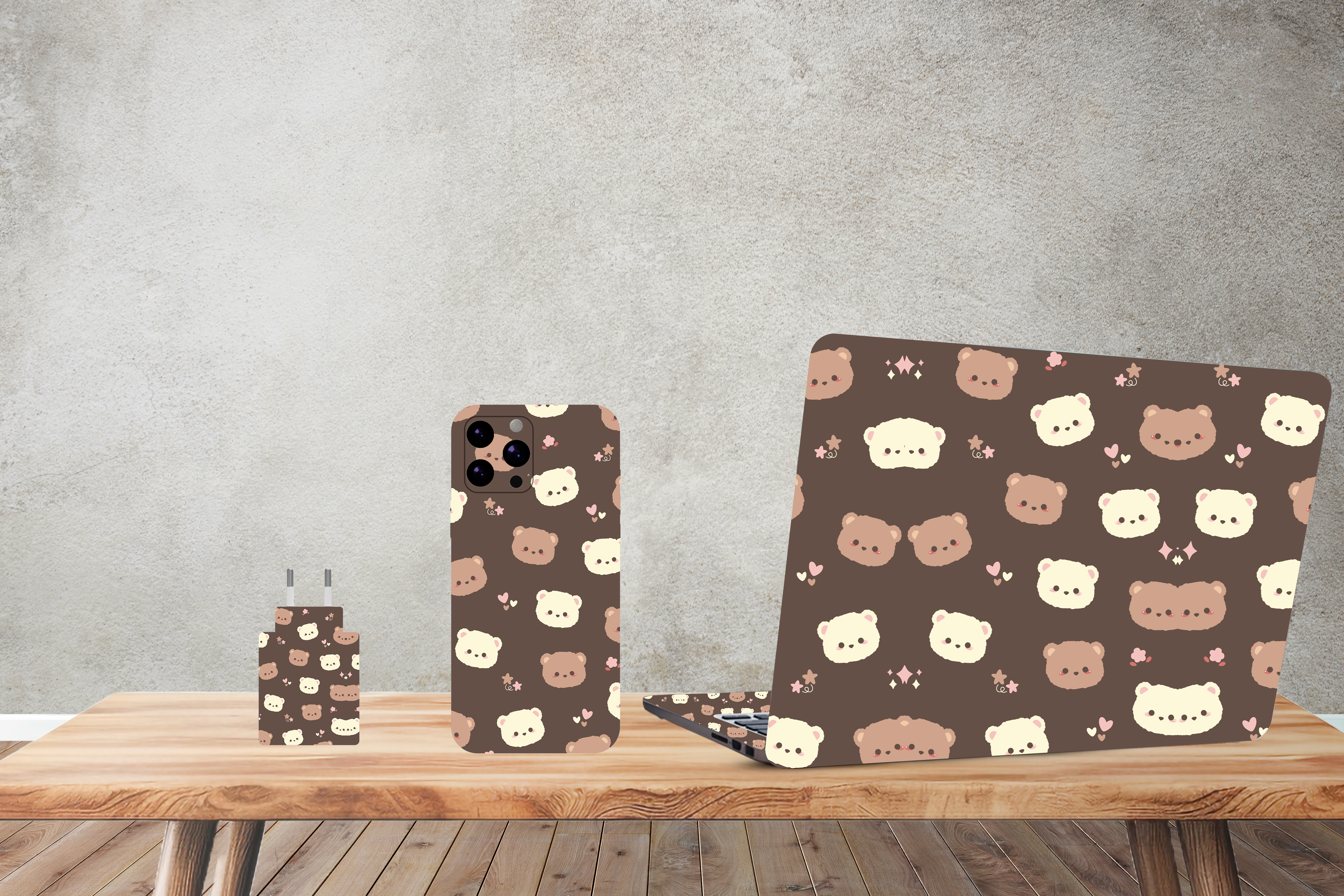 Cute bear background - Laptop and Mobile Combo