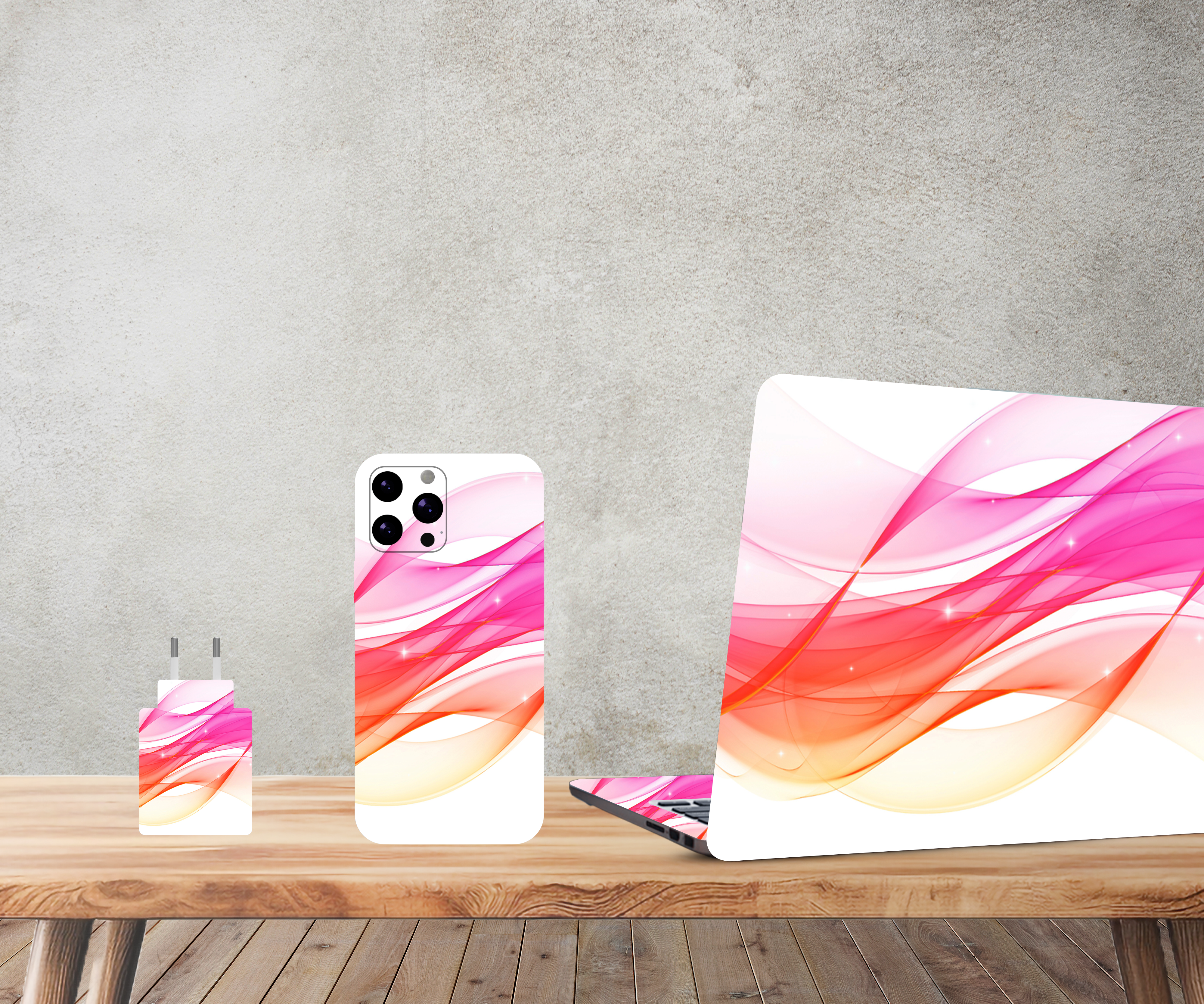 Pink wavy art - Laptop and Mobile Combo