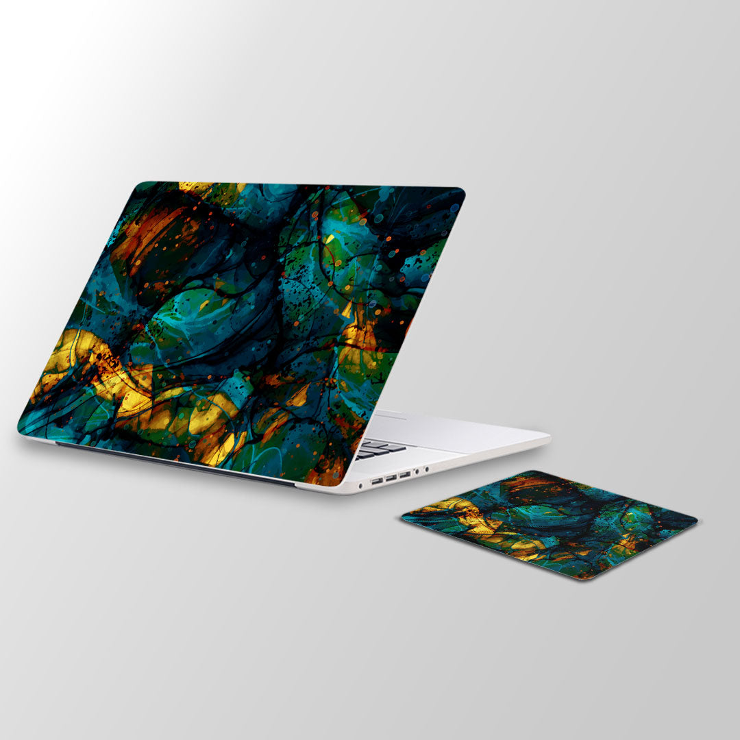 Green splash of orange Laptop Skin and Mouse Pad Combo