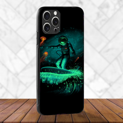 Astronaut surfing - Glass Case Phone Cover