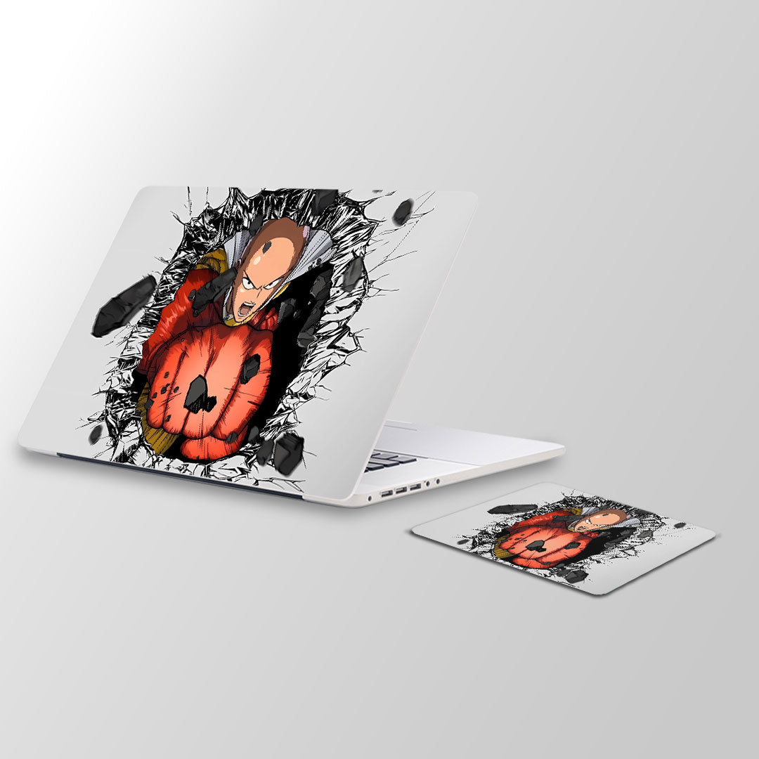 Saitama breaking of the wall Laptop Skin and Mouse Pad Combo