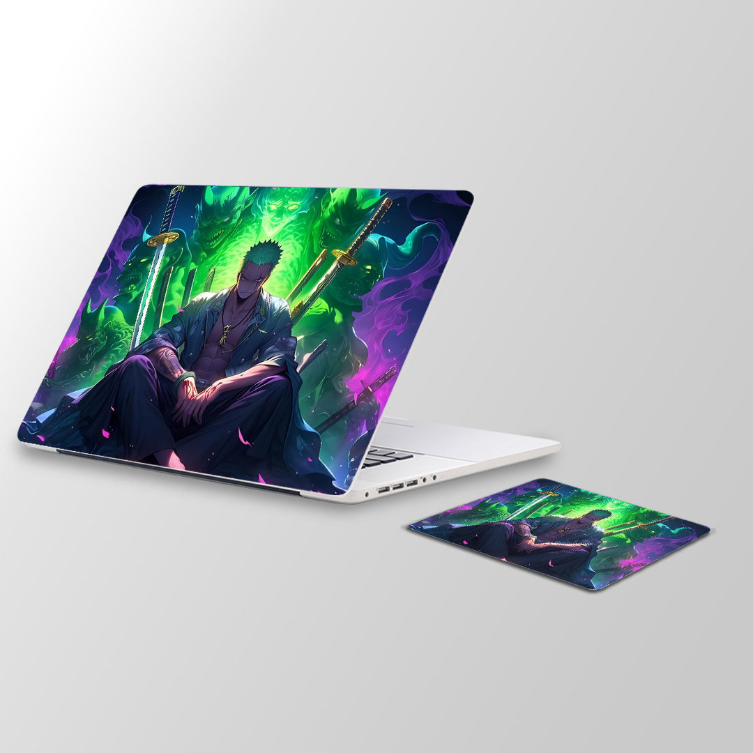 Zoro green flame Laptop Skin and Mouse Pad Combo