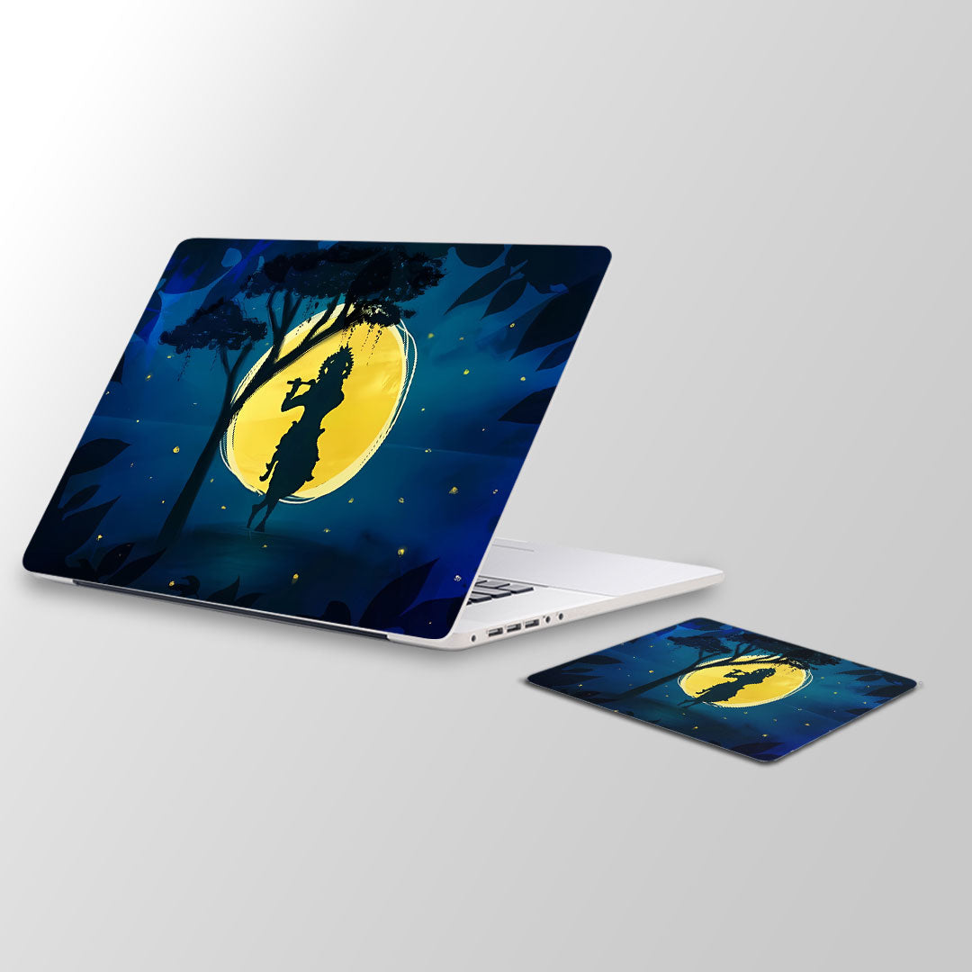 krishna moon- Laptop Skin and Mouse Pad Combo