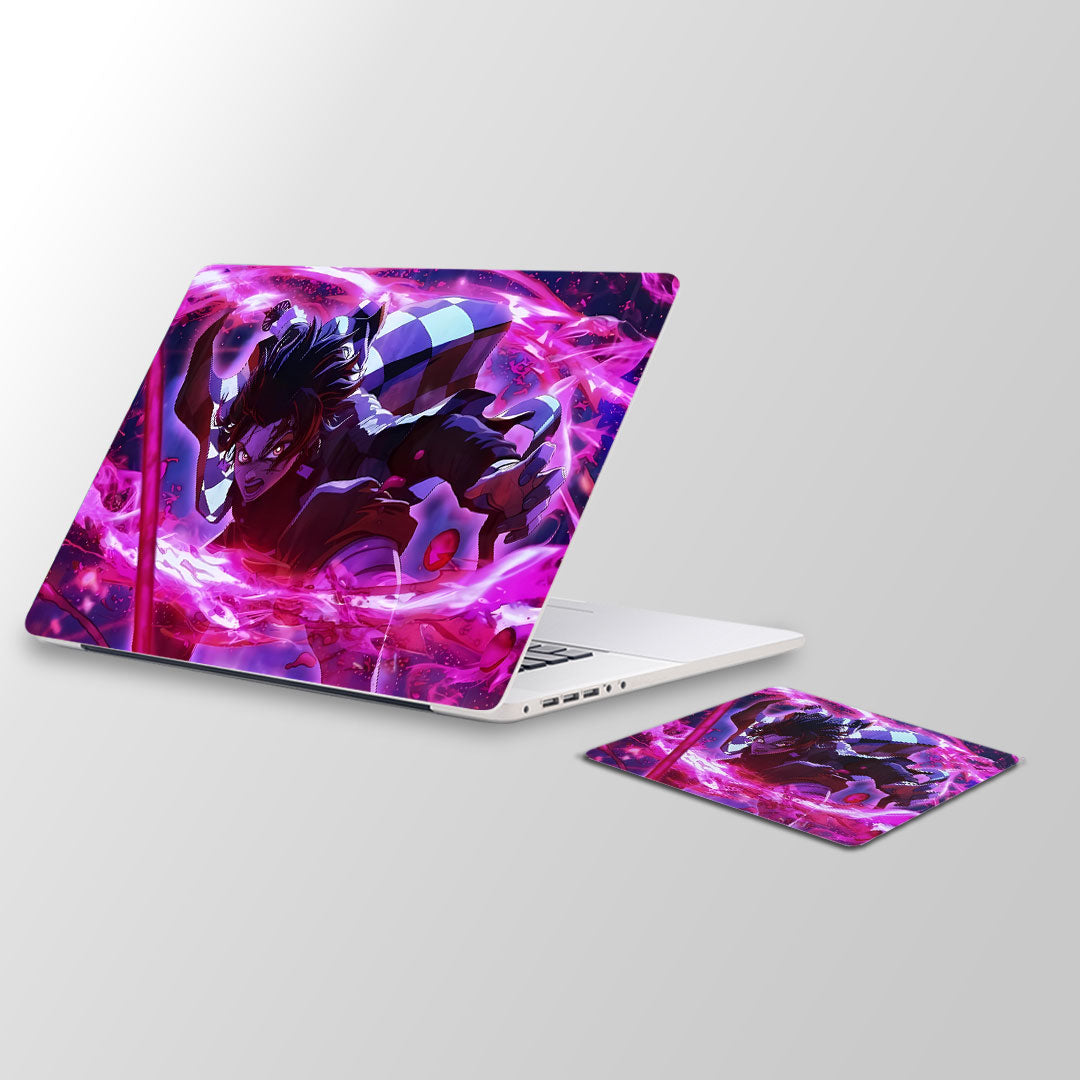 Purple flame tanjiro Laptop Skin and Mouse Pad Combo